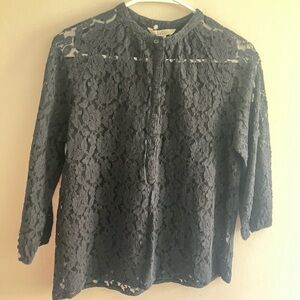 BB Dakota Black Floral Lace Button-Up Blouse
